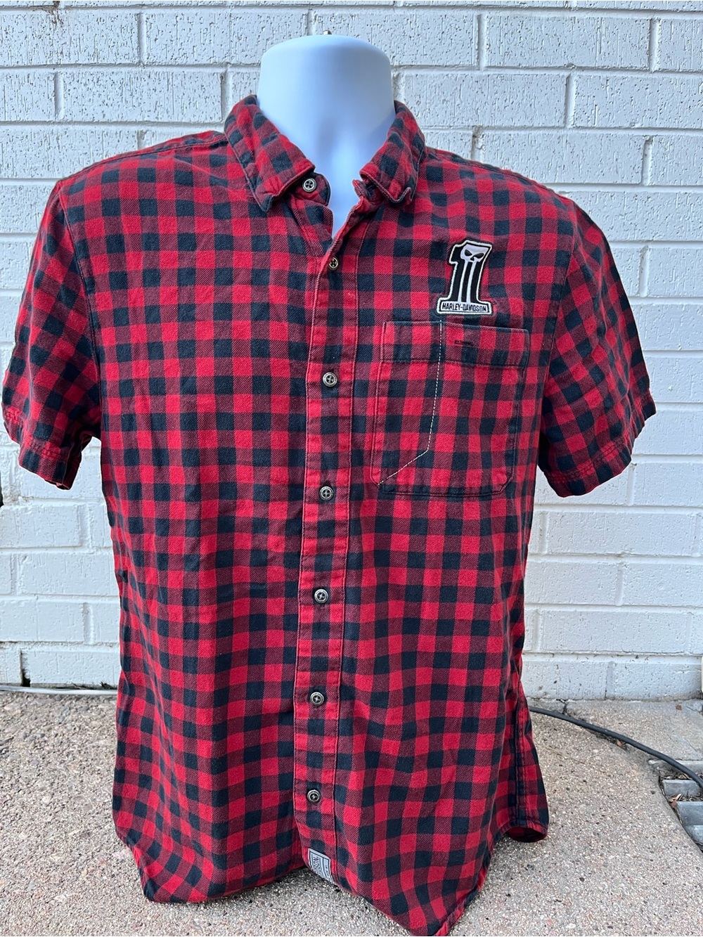 Harley Davidson Red & Black Buffalo Plaid Short-Sleeve Shirt